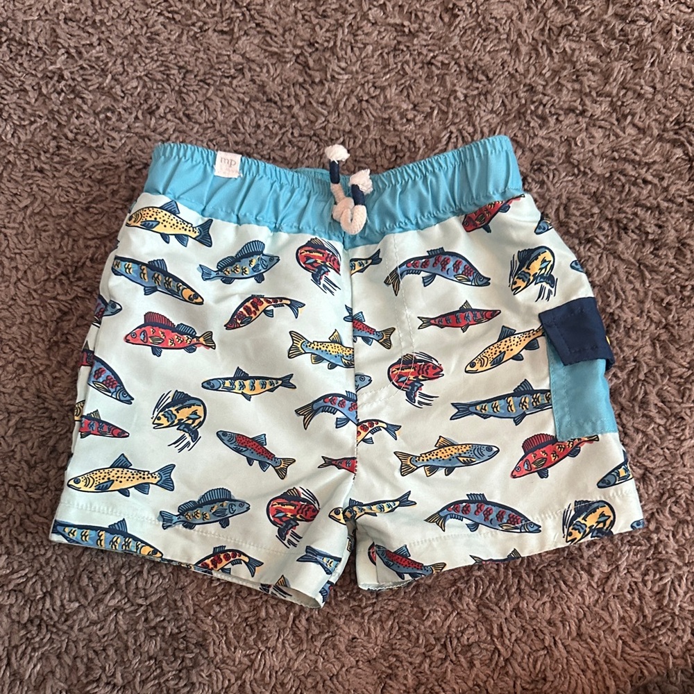 Mud Pie Kids Shorts with Fish Print and Blue Accents